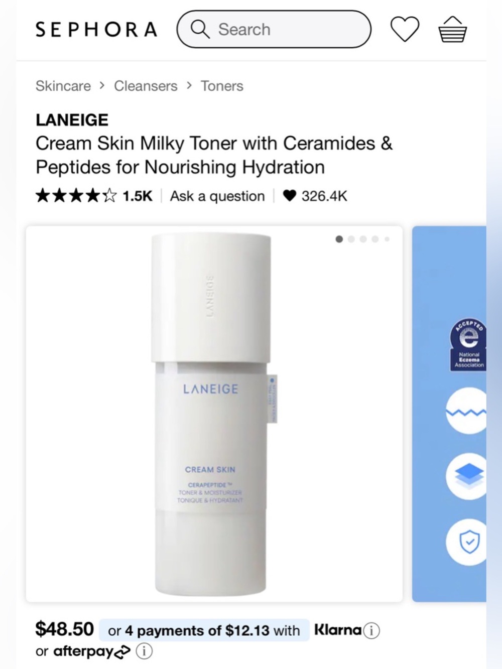 LANEIGE Cream Skin Milky Toner w Ceramides & Peptides for Nourishing Hydration